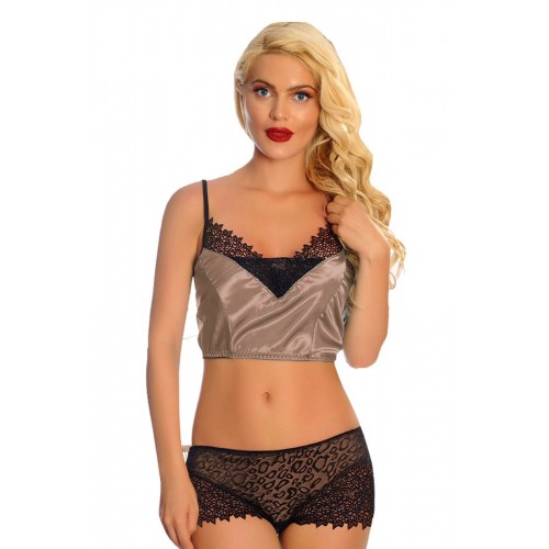 Vizon Saten Dantelli Babydoll Şortlu Takım - 289 - Beden S/M