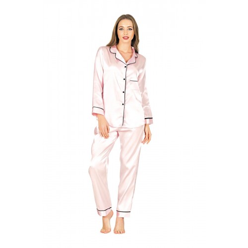 Pudra Saten Pijama Takımı - 1625 - Beden L