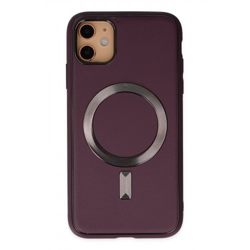 Newface iPhone 12 Kılıf Coco Deri Magneticsafe Silikon - Bordo