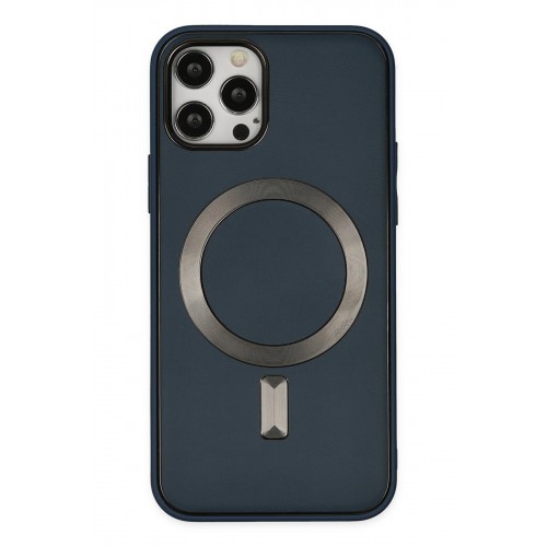 Newface iPhone 12 Pro Kılıf Coco Deri Magneticsafe Silikon - Lacivert