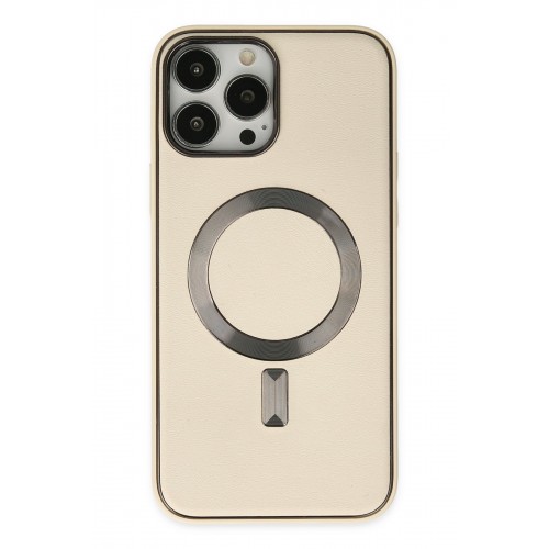 Newface iPhone 13 Pro Kılıf Coco Deri Magneticsafe Silikon - Krem