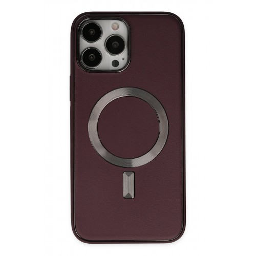 Newface iPhone 13 Pro Kılıf Coco Deri Magneticsafe Silikon - Bordo