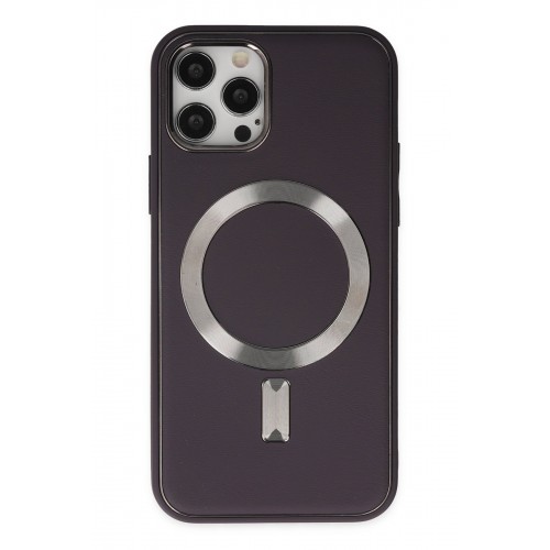 Newface iPhone 12 Pro Kılıf Coco Deri Magneticsafe Silikon - Derin Mor