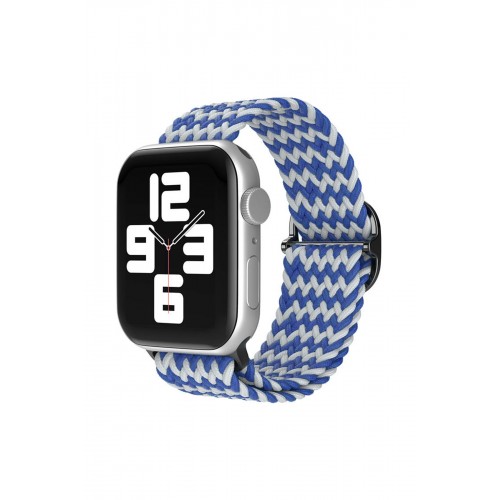 Newface Apple Watch 41mm Star Kordon - Zigzag Beyaz-Mavi