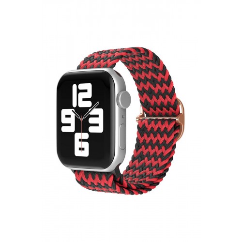 Newface Apple Watch Ultra 49mm Star Kordon - Zigzag Kırmızı-Siyah