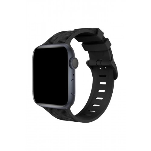 Newface Apple Watch 38mm KR408 Çizgili Silikon Kordon - Siyah