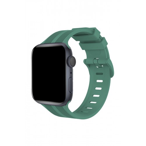 Newface Apple Watch 38mm KR408 Çizgili Silikon Kordon - Yeşil