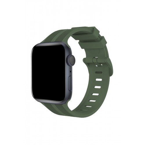 Newface Apple Watch 40mm KR408 Çizgili Silikon Kordon - Koyu Yeşil