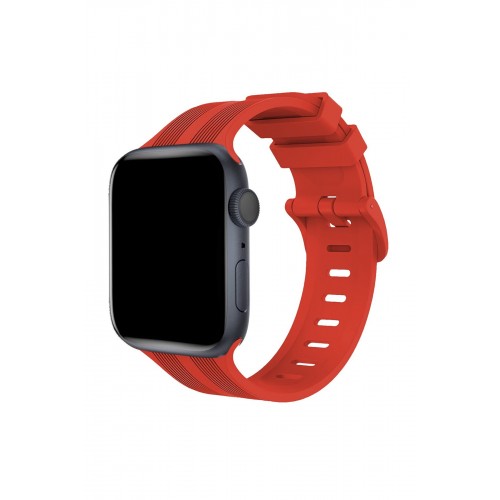 Newface Apple Watch 42mm KR408 Çizgili Silikon Kordon - Kırmızı