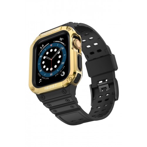 Newface Apple Watch 42mm KR401 Silikon Kordon - Siyah-Gold