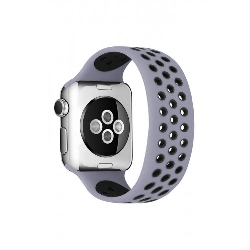 Newface Apple Watch 42mm Ayarlı Delikli Silikon Kordon - Gri-Siyah