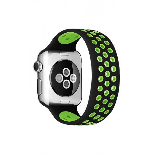 Newface Apple Watch 45mm Ayarlı Delikli Silikon Kordon - Siyah-Yeşil