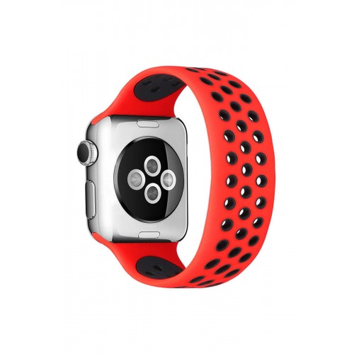 Newface Apple Watch Ultra 49mm Ayarlı Delikli Silikon Kordon - Kırmızı-Siyah