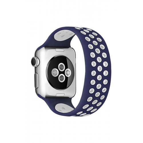 Newface Apple Watch 38mm Ayarlı Delikli Silikon Kordon - Lacivert-Beyaz