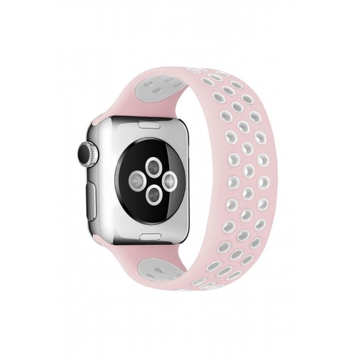 Newface Apple Watch 38mm Ayarlı Delikli Silikon Kordon - Pembe-Beyaz