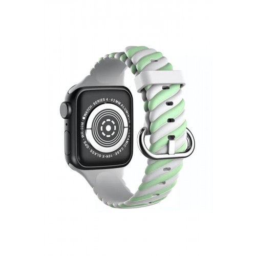 Newface Apple Watch 38mm Çizgili Kordon - Yeşil-Beyaz