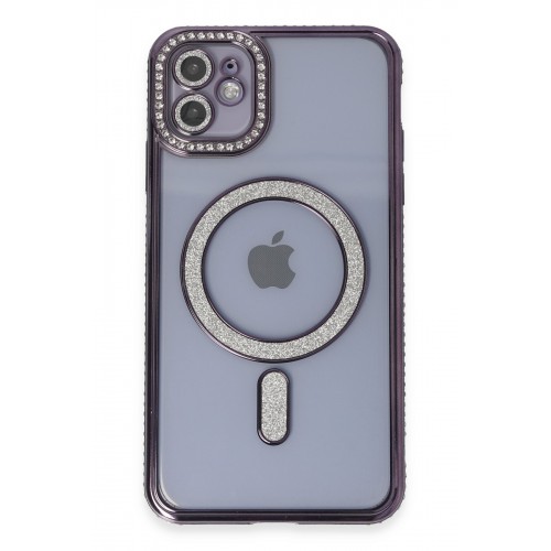 Newface iPhone 11 Kılıf Joke Simli Magneticsafe Kılıf - Derin Mor