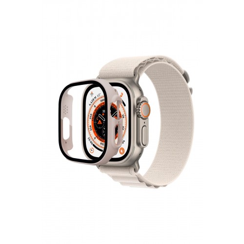 Newface Apple Watch Ultra 49mm Desert Camlı Kasa Ekran Koruyucu - Metalik Gold