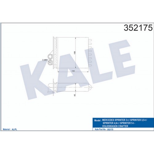 KALORIFER RADYATORU ARKA MERCEDES SPRINTER 906 06 . VW CRAFTER 30-35-50 06