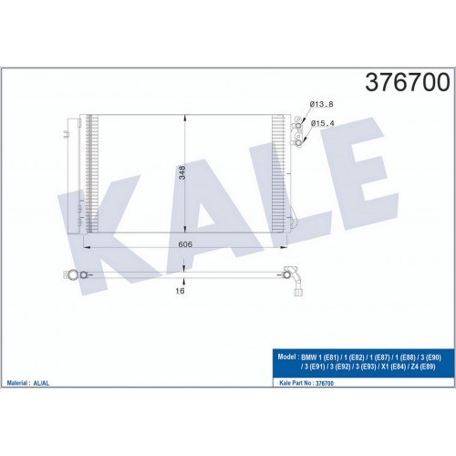 KLİMA KONDENSERİ BMW 1-SERİSİ E81 - E82 - E87 - E88 3-SERİSİ E90 - E91 AL-AL 620X341X16