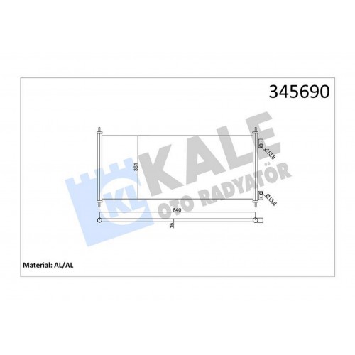 KLİMA KONDENSERİ TRANSİT V184 2.0D-2.0 TDCI-2.3İ-2.4D-2.4 TDCI 00 860X361X16 OTO.-MEK. AL/AL