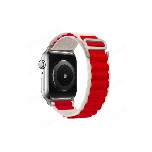 Newface Apple Watch 40mm Mountain Kordon - Beyaz-Kırmızı