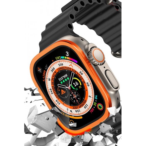 Newface Apple Watch Ultra 49mm Alüminyum Kasa Cam Ekran Koruyucu - Turuncu