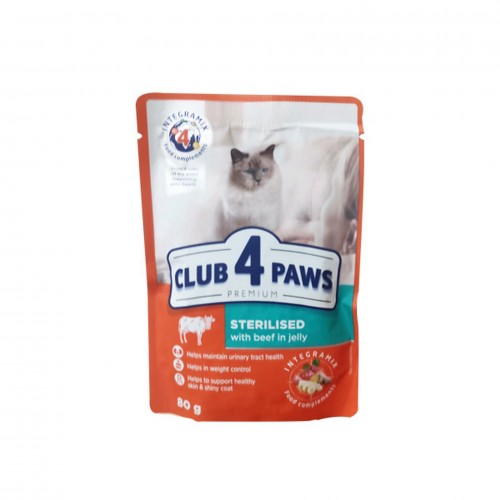 Club4Paws Kısır Kediler İçin Dana Etli Yaş Mama 80 Gr