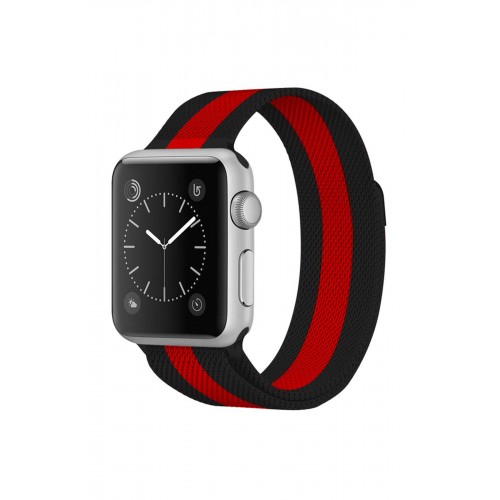 Newface Apple Watch 38mm Metal Mıknatıslı Kordon - Siyah-Kırmızı