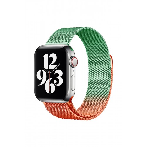 Newface Apple Watch 38mm Metal Mıknatıslı Kordon - Turuncu-Yeşil