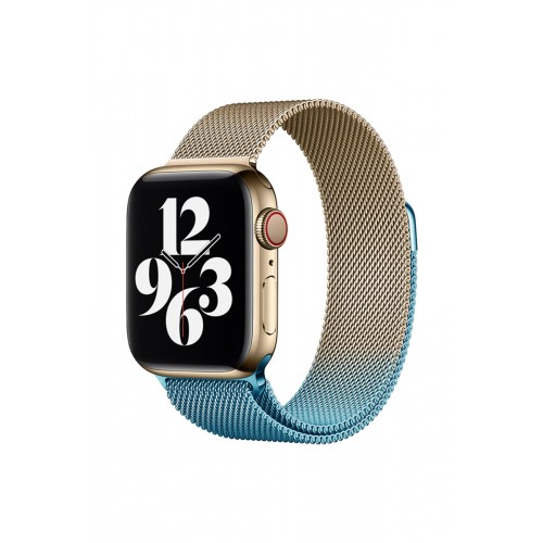 Newface Apple Watch 41mm Metal Mıknatıslı Kordon - Metalik Gold-Mavi