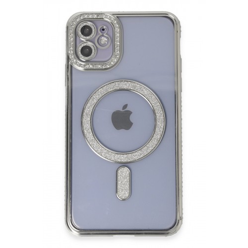 Newface iPhone 11 Kılıf Joke Simli Magneticsafe Kılıf - Gümüş