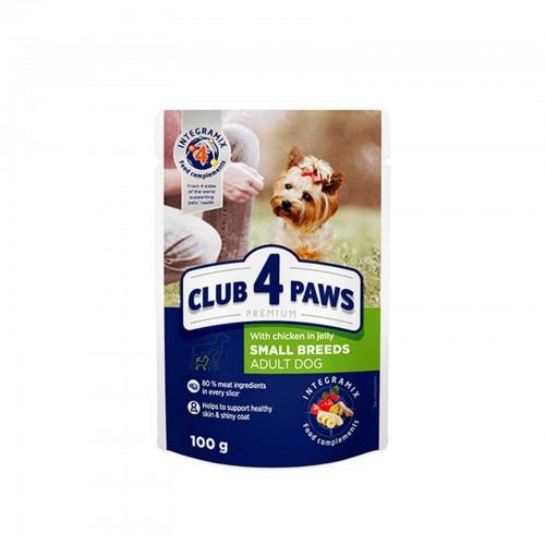 CLUB4PAWS TAVUKLU POUCH KÜÇÜK IRK YETIŞKIN KÖPEK JÖLE 100 GR X 6 ADET