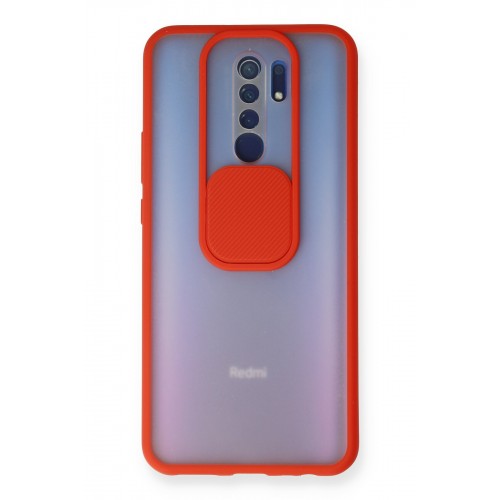 Newface Xiaomi Redmi 9 Kılıf Palm Buzlu Kamera Sürgülü Silikon - Kırmızı