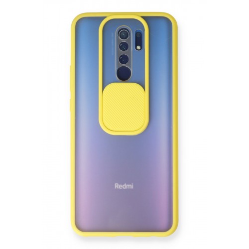 Newface Xiaomi Redmi 9 Kılıf Palm Buzlu Kamera Sürgülü Silikon - Sarı