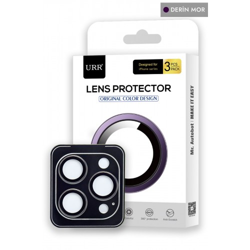 URR iPhone 14 Pro Titanium Alloy Kamera Lens Koruyucu - Derin Mor