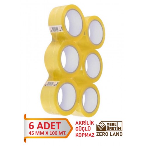 AKRİLİK KOLİ BANTI 6 ADET 45 MM X 100 METRE ŞEFFAF EKSTRA GÜÇLÜ MUKAVEMET