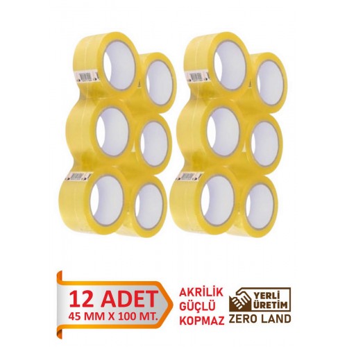 AKRİLİK KOLİ BANTI 12 ADET 45 MM X 100 METRE ŞEFFAF EKSTRA GÜÇLÜ MUKAVEMET