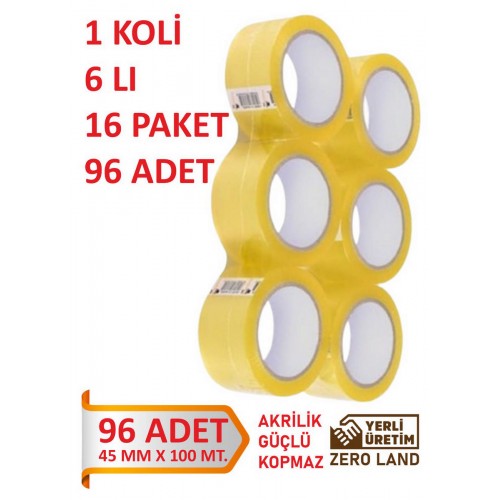 AKRİLİK KOLİ BANTI 96 ADET 45 MM X 100 METRE ŞEFFAF EKSTRA GÜÇLÜ MUKAVEMET