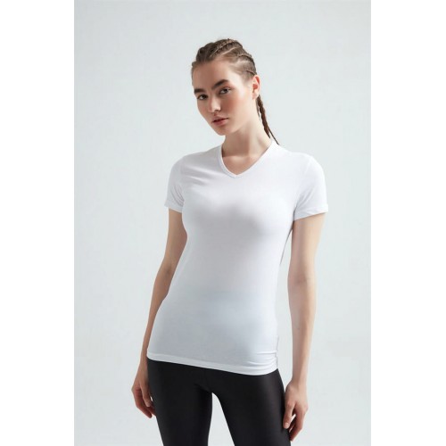 Erdem Ekru V-Yaka Slim Unisex T-Shirt 1025 Renk Siyah Beden L