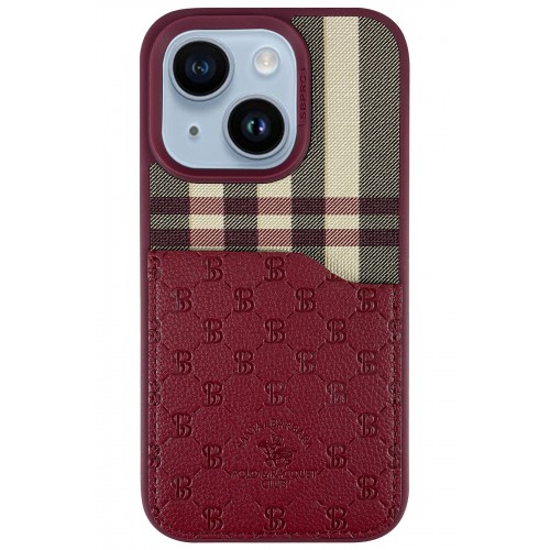 Santa Barbara Polo Racquet Club iPhone 14 Plaid Kartvizitli Kapak - Kırmızı