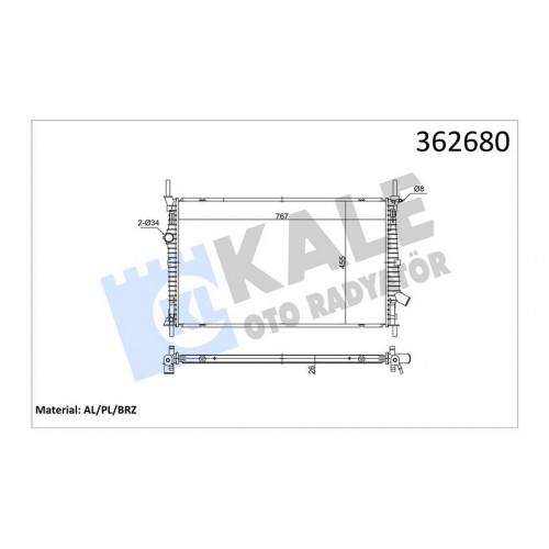 SU RADYATÖRÜ FORD TRANSIT TOURNEO-CUSTOM 2.0TDCI ECOBLUE 15 AT MT BRAZING 767x455x26 GK218005BC