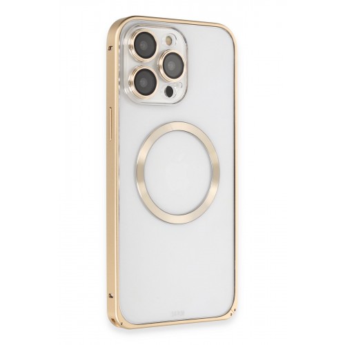 Joko iPhone 14 Pro Kılıf Metal Bumper Magneticsafe Kapak - Gold