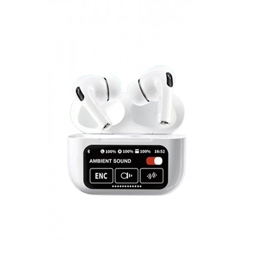 Karler Bass A9 Pro Aktif Gürültü Engelleyici Özellikli Dijital Ekranlı Airpods Bluetooth Kulaklık - Beyaz