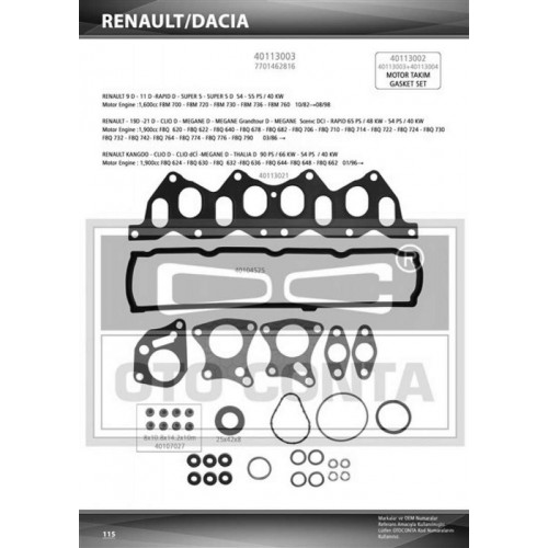 ÜST TAKIM CONTASI RENAULT KANGO 1.9 DİZEL (KEÇELİ)