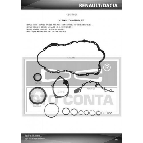 ALT TAKIM CONTASI (KEÇELİ) RENAULT MEGANE III-FLUENCE-CLİO III-KANGO DACIA DUSTER-SANDERO-LOGAN-DOKKER 1.5DCİ