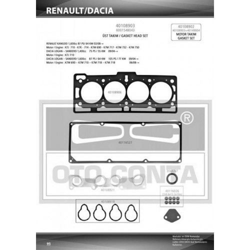 ÜST TAKIM CONTASI (KEÇELİ) DACIA LOGAN 1.4-1.6 8V (K7J 710- K7M 690)