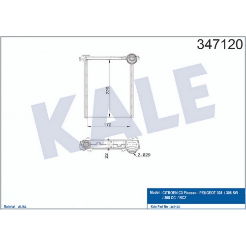 KALORİFER RADYATÖRÜ [ PEUGEOT 308 , PEUGEOT RCZ , CİTROEN C3 PİCASSO 1.4 16V / 1.6 16V 2007- , C3 1.4VTİ 2009- BRAZING ]