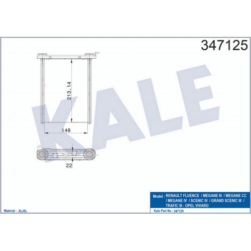 KALORİFER RADYATÖRÜ [ RENAULT FLUENCE 2009- , MEGANE III 2008- , MEGANE CC 2010- , MEGANE IV 2010- , SCENIC III 2009- , GRAND SCENIC III 2009- , TRAFIC 2014- BRAZİNG ]
