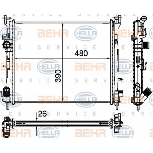 8MK376748-751 RADYATÖR CLIO II-SYMBOL II 1.5DCI AC MEK 480x390x26